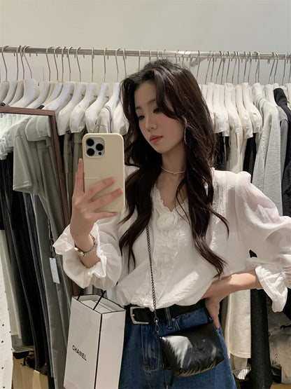 Korean-style 3D Floral Blouse