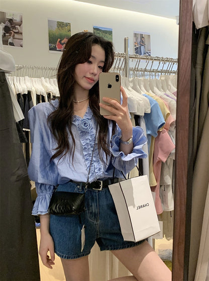 Korean-style 3D Floral Blouse