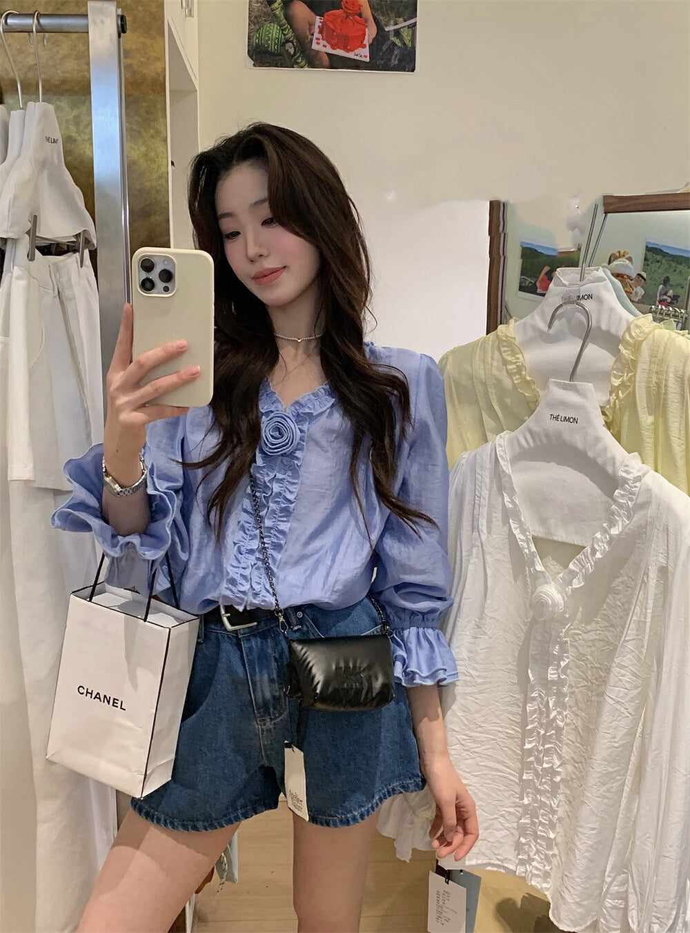 Korean-style 3D Floral Blouse