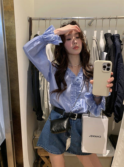 Korean-style 3D Floral Blouse