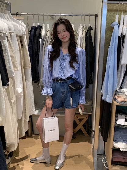 Korean-style 3D Floral Blouse