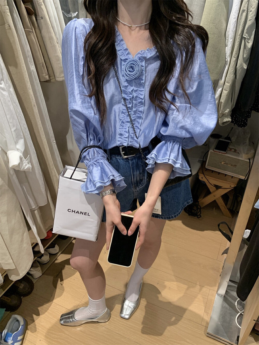 Korean-style 3D Floral Blouse