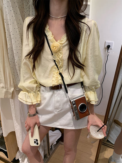 Korean-style 3D Floral Blouse