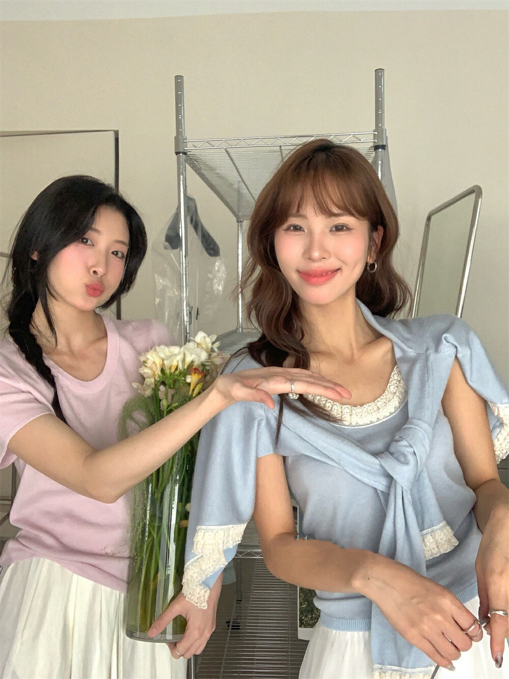 Lace Trim Tie-Front Cardigan + Camisole Set