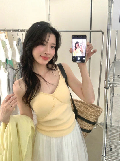 修身蕾絲連pad背心