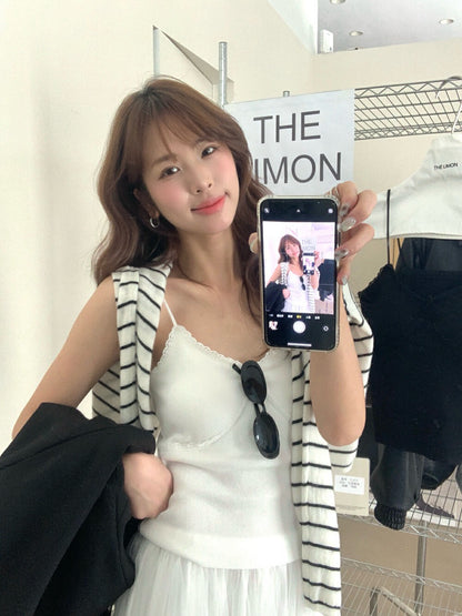 修身蕾絲連pad背心