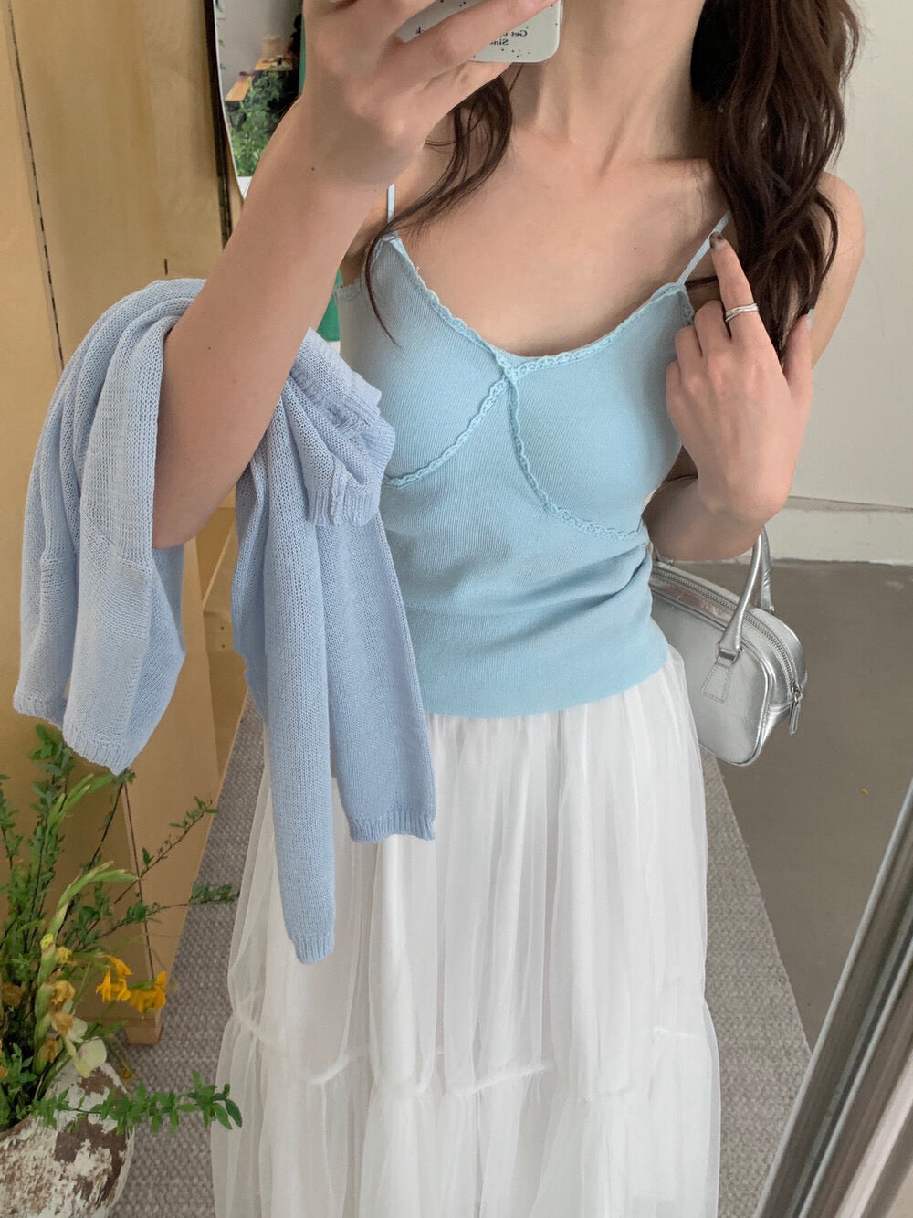 修身蕾絲連pad背心