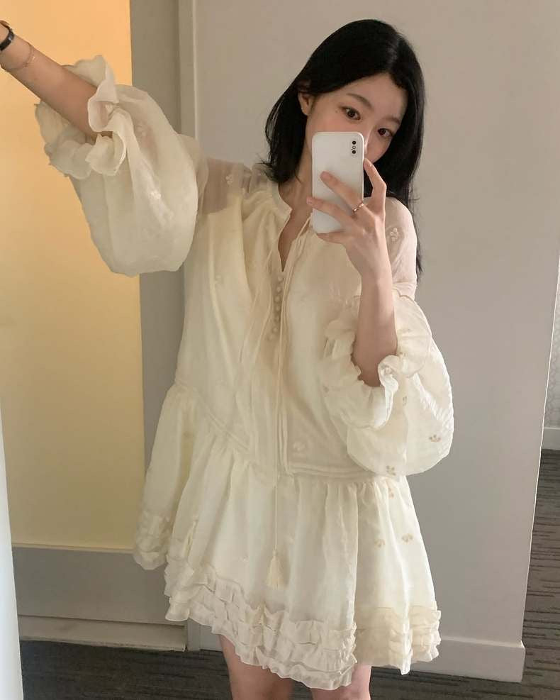 Embroidered Lace Ruffled Edge Dress