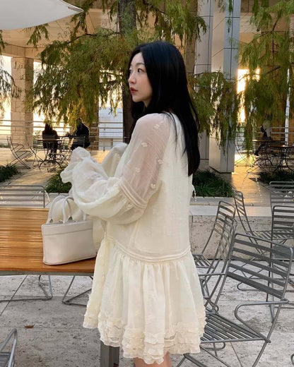 Embroidered Lace Ruffled Edge Dress