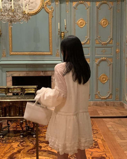 Embroidered Lace Ruffled Edge Dress