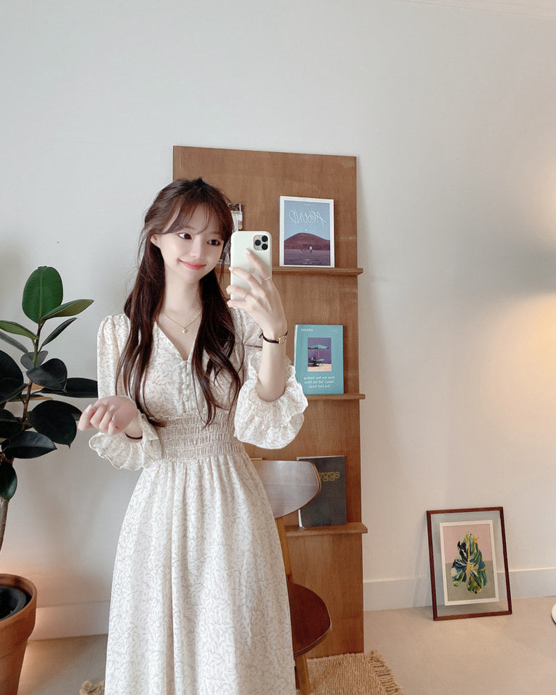 French floral print cinched waist dress