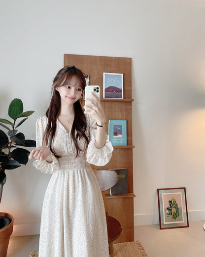 French floral print cinched waist dress