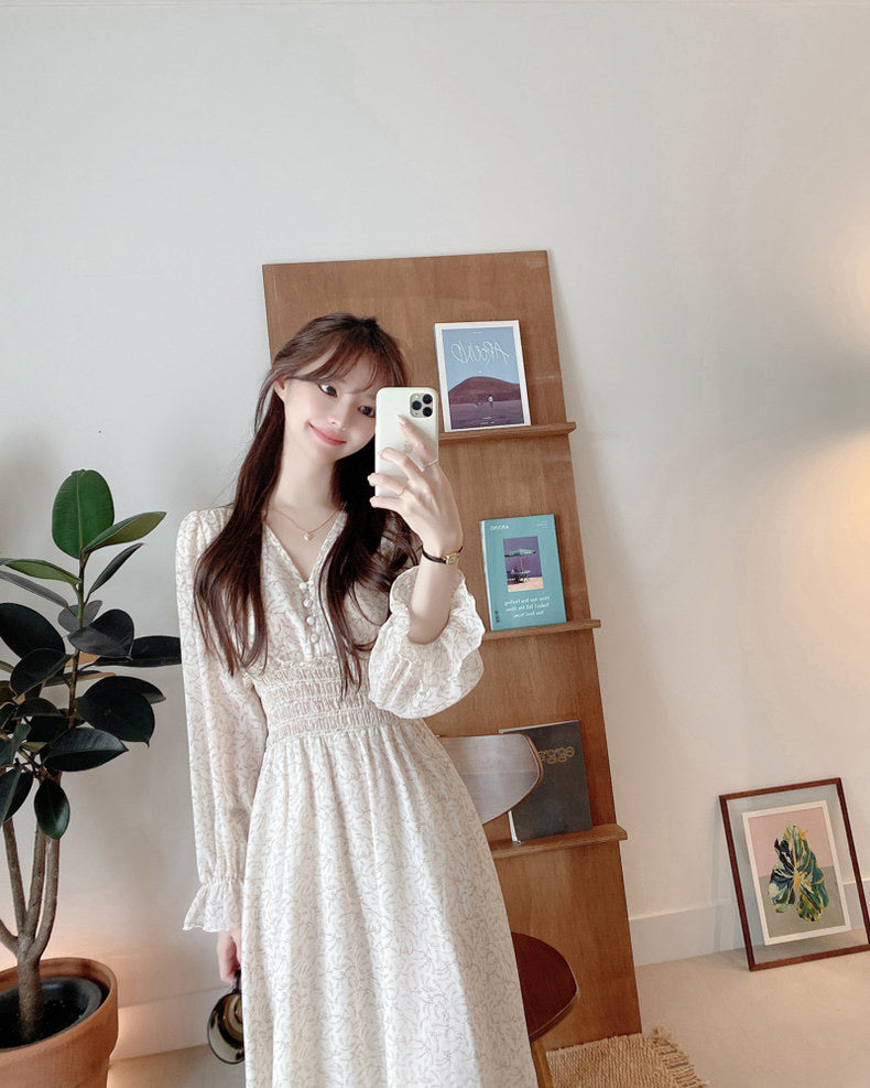 French floral print cinched waist dress