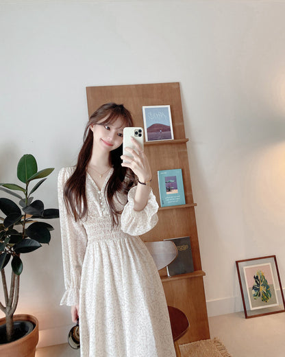 French floral print cinched waist dress