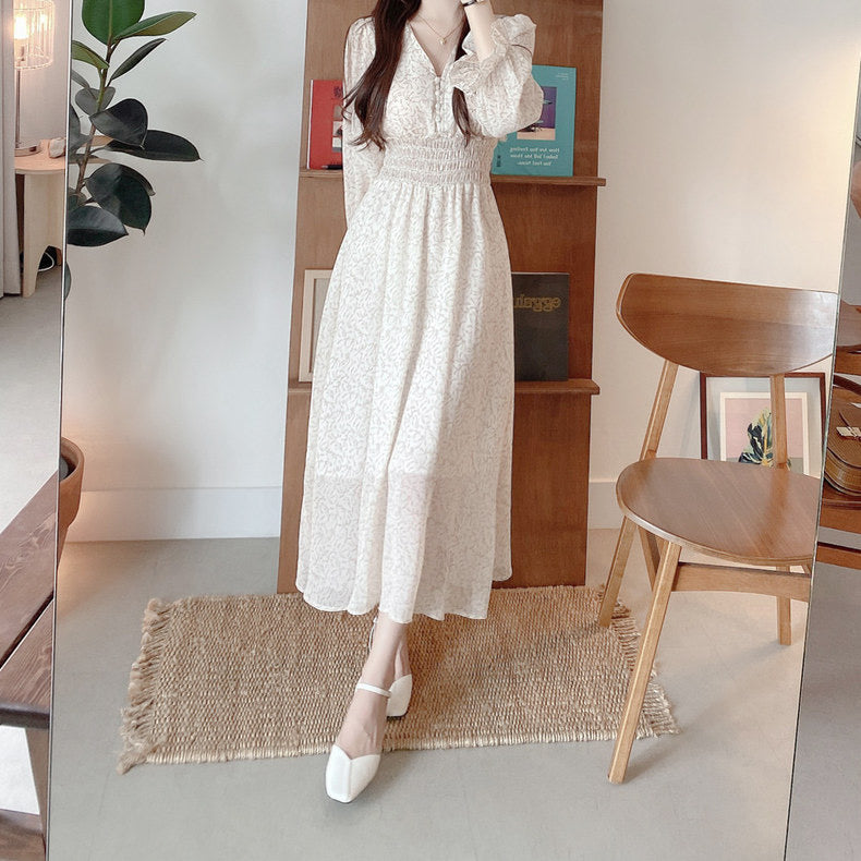 French floral print cinched waist dress