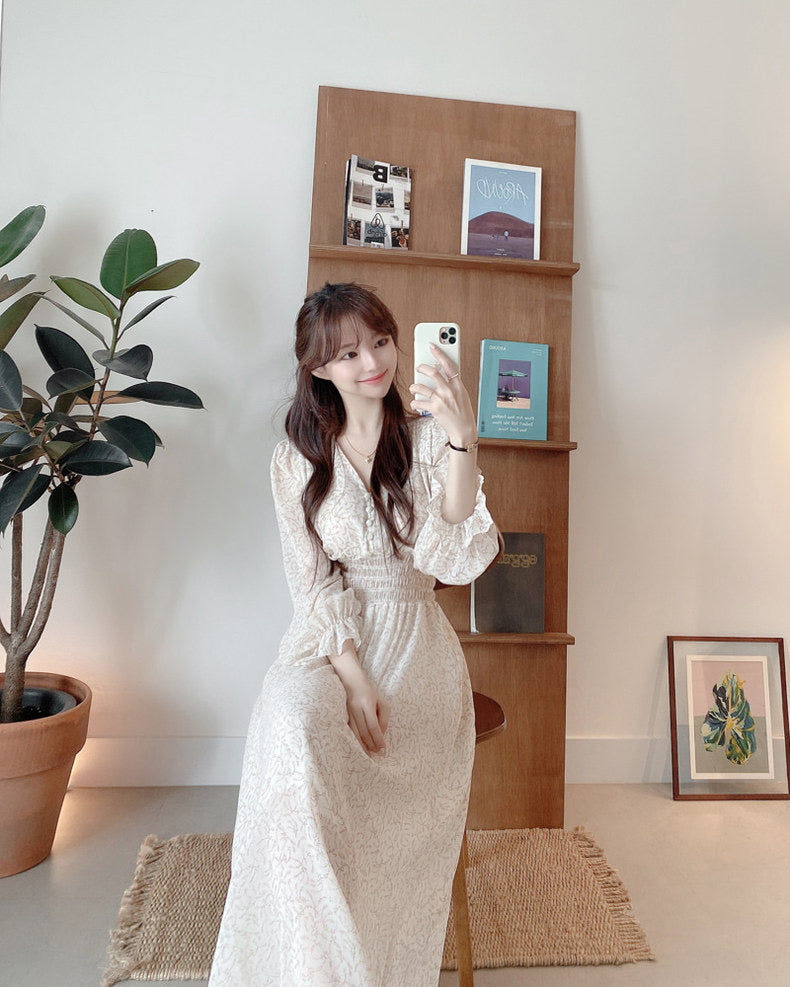 French floral print cinched waist dress