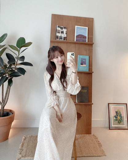 French floral print cinched waist dress