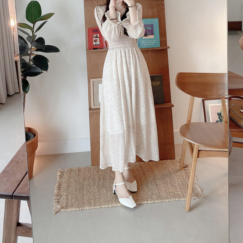 French floral print cinched waist dress