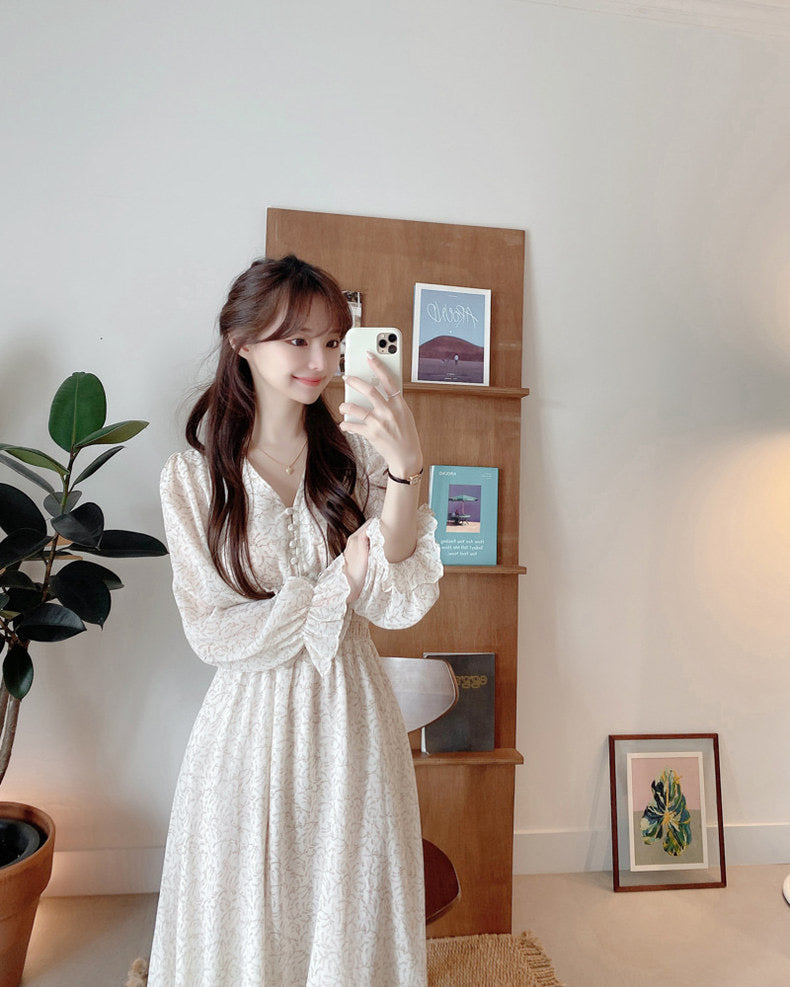 French floral print cinched waist dress