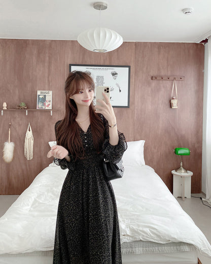 French floral print cinched waist dress