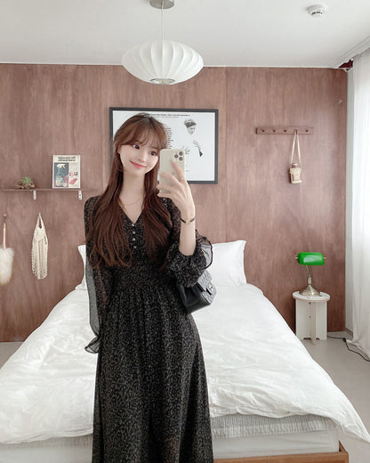 French floral print cinched waist dress