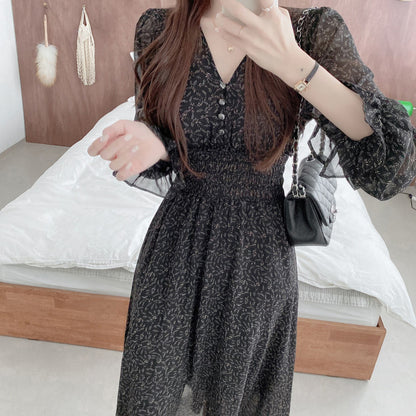 French floral print cinched waist dress