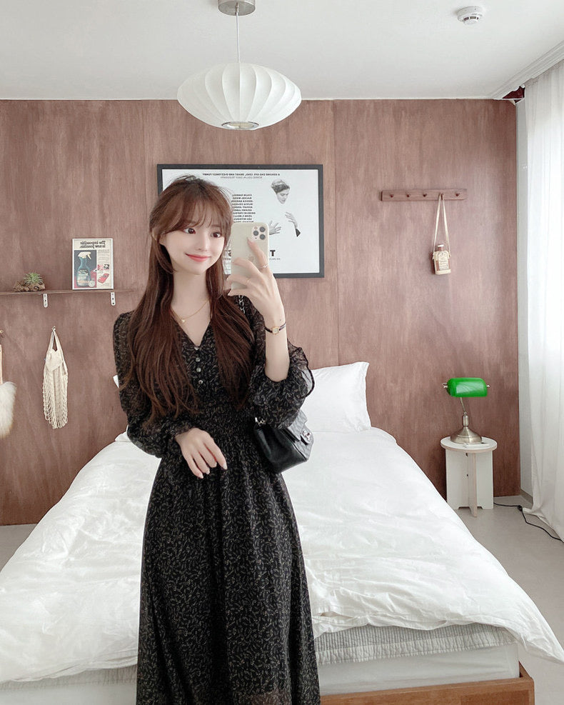 French floral print cinched waist dress