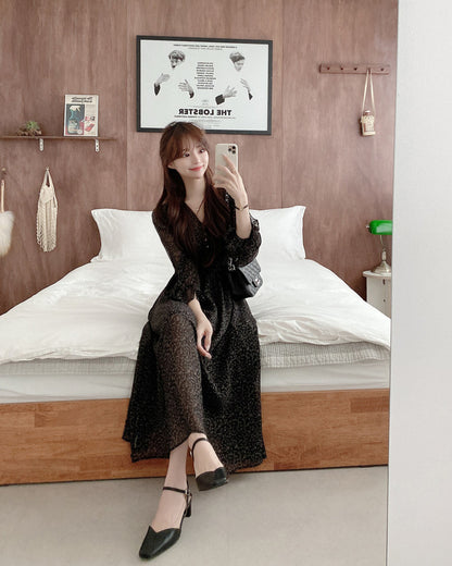 French floral print cinched waist dress