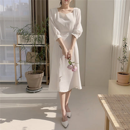 方領收腰魚尾連身裙