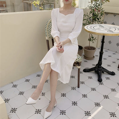 方領收腰魚尾連身裙