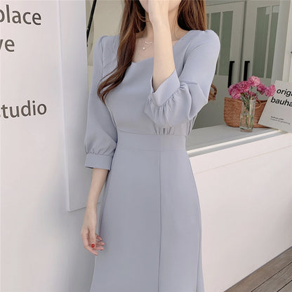 方領收腰魚尾連身裙