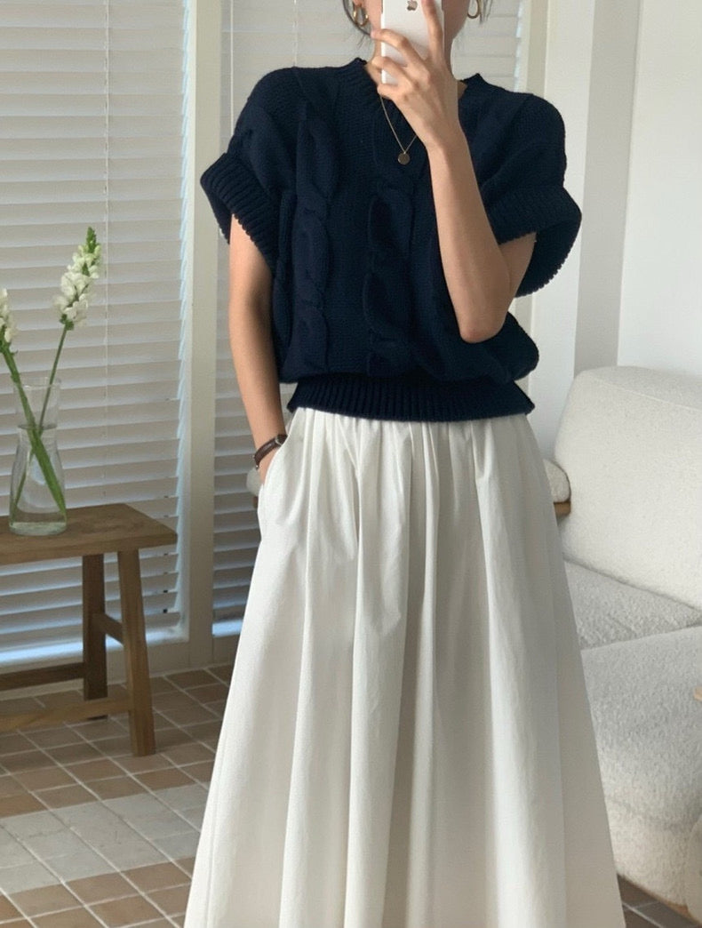 麻花紋寬鬆卷邊短袖