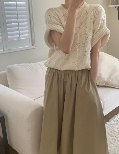 麻花紋寬鬆卷邊短袖