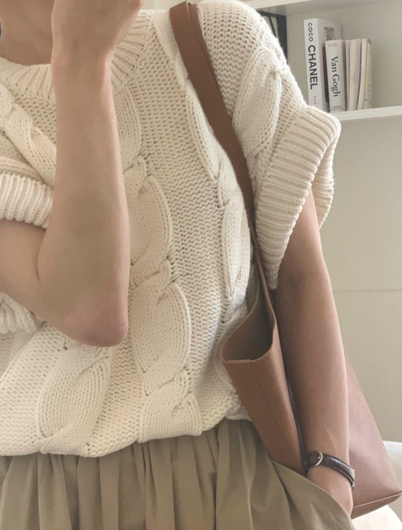 麻花紋寬鬆卷邊短袖