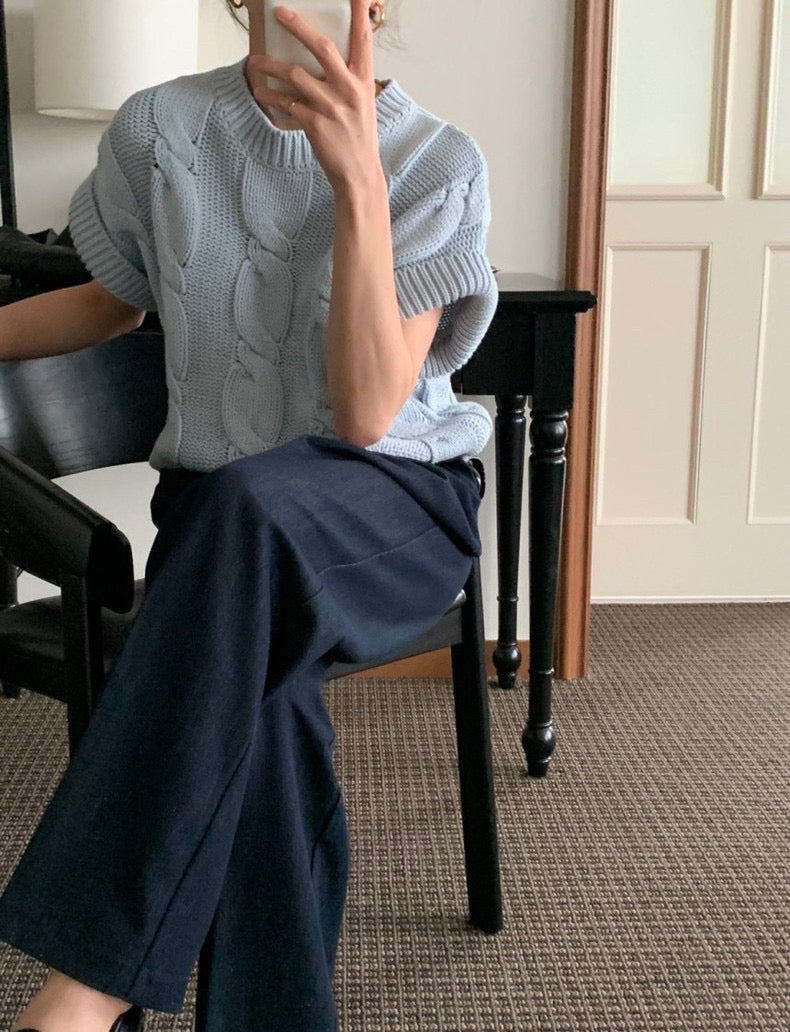 麻花紋寬鬆卷邊短袖