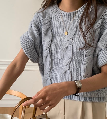 麻花紋寬鬆卷邊短袖