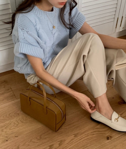 麻花紋寬鬆卷邊短袖