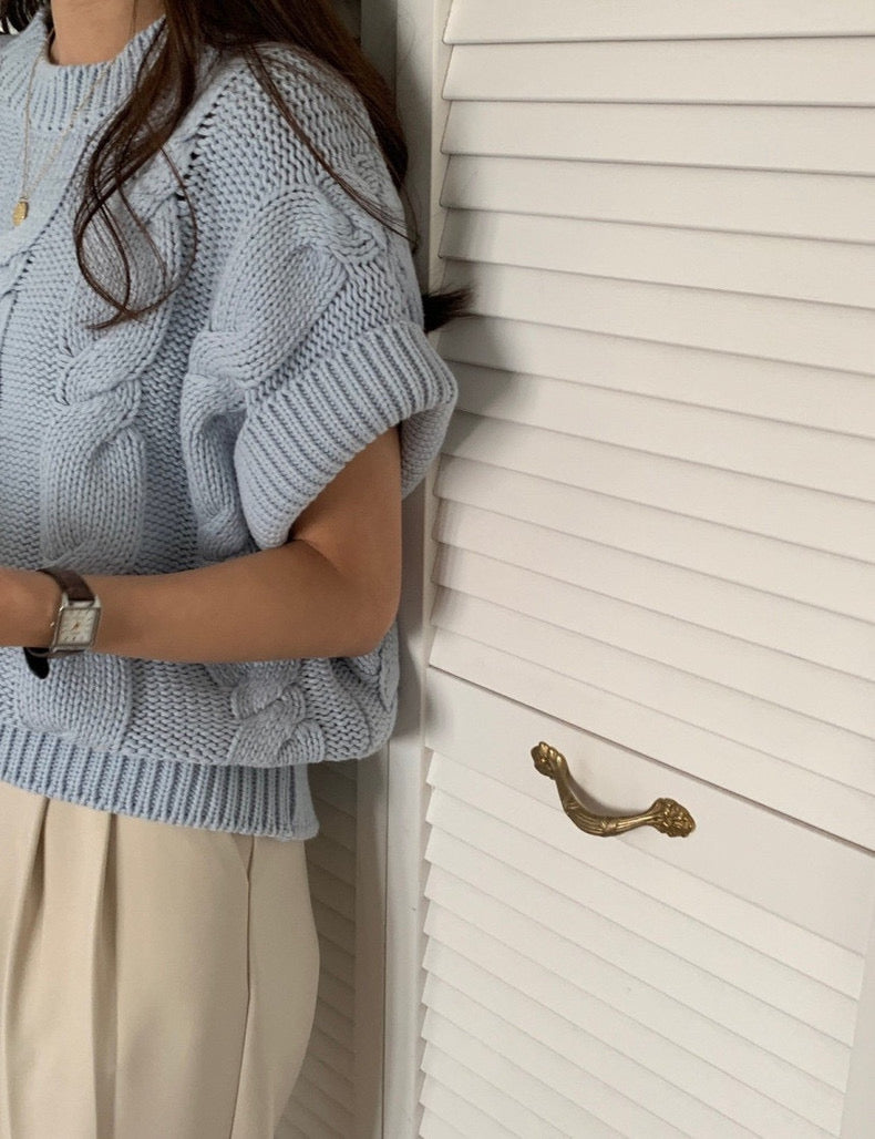 麻花紋寬鬆卷邊短袖