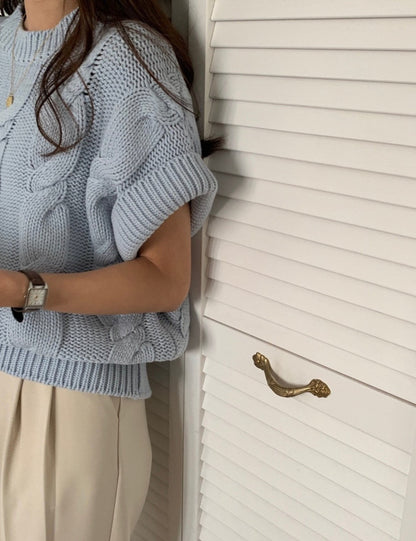 麻花紋寬鬆卷邊短袖