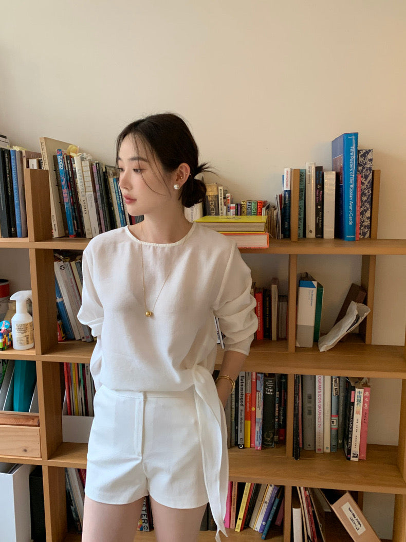 Tie Hem Round Neck Versatile Shirt