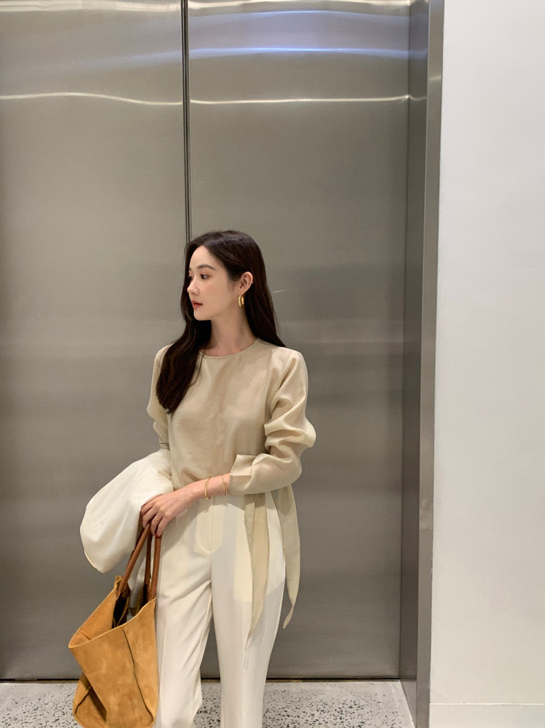 Tie Hem Round Neck Versatile Shirt