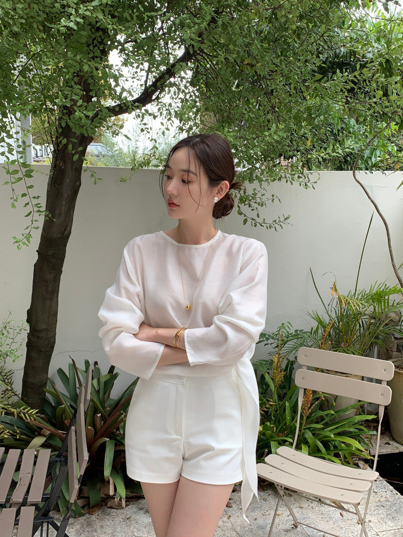 Tie Hem Round Neck Versatile Shirt