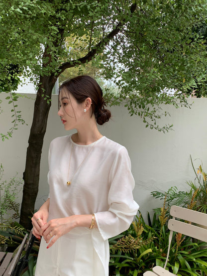 Tie Hem Round Neck Versatile Shirt