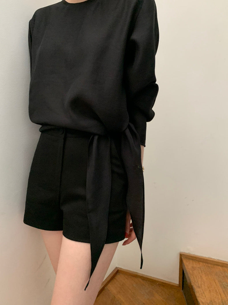 Tie Hem Round Neck Versatile Shirt