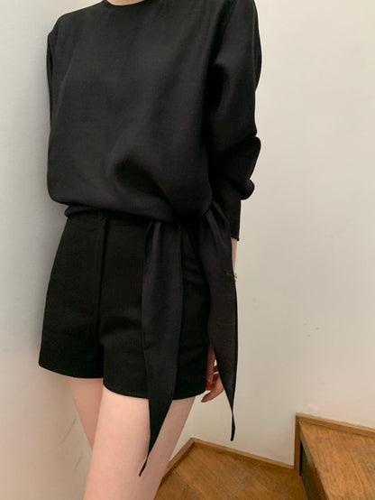 Tie Hem Round Neck Versatile Shirt