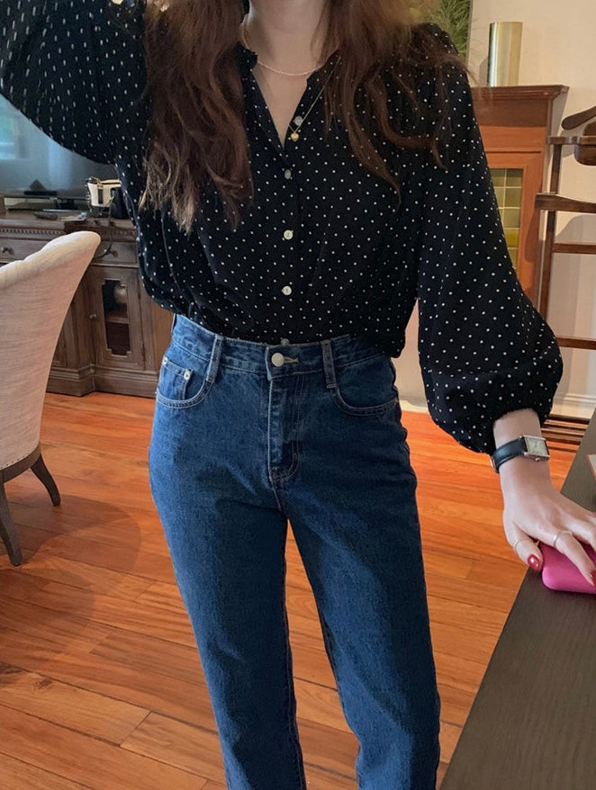 波點燈籠袖恤衫