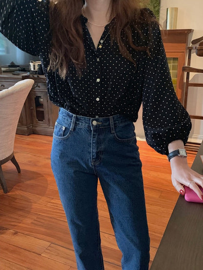 波點燈籠袖恤衫