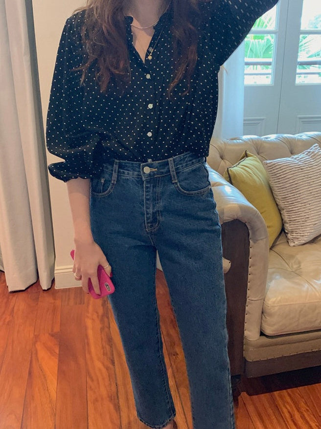 波點燈籠袖恤衫