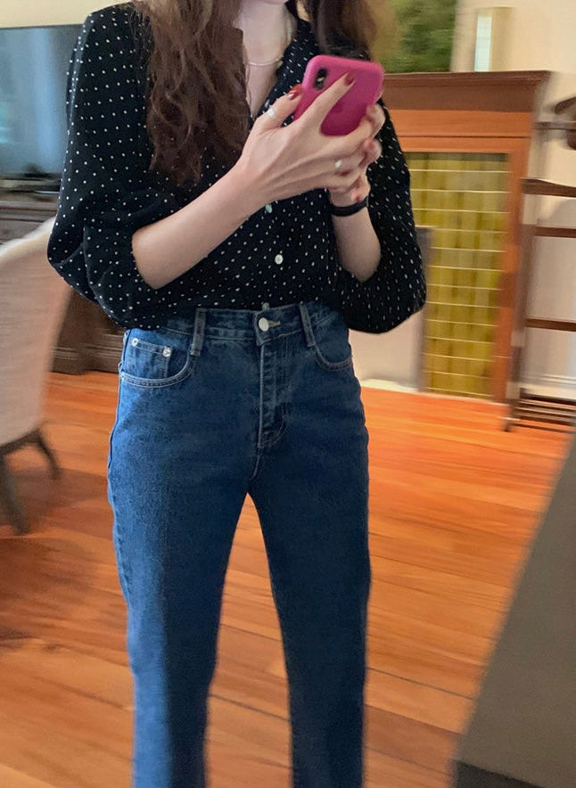 波點燈籠袖恤衫