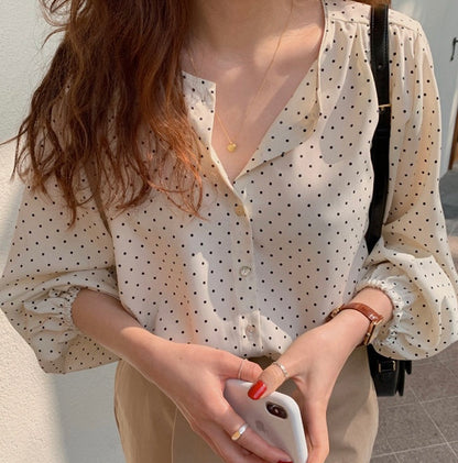 波點燈籠袖恤衫
